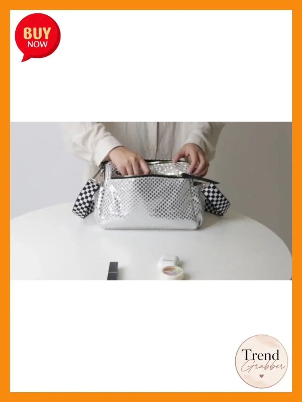 Small Nylon Quilted Crossbody Bag with Checkered Adjustable Strap